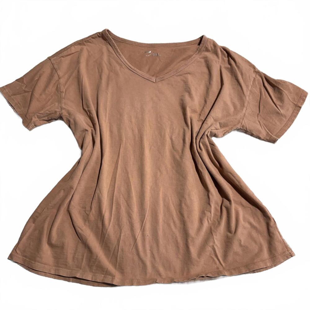 Aerie Brown Camel V-Neck Oversized Short Sleeve T-Shirt, Large - Picture 2 of 4